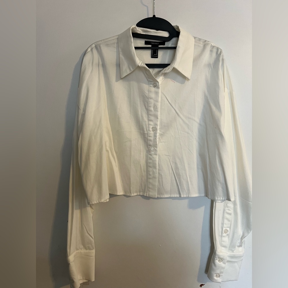 Forever 21 Cream Cropped Button-Down Shirt